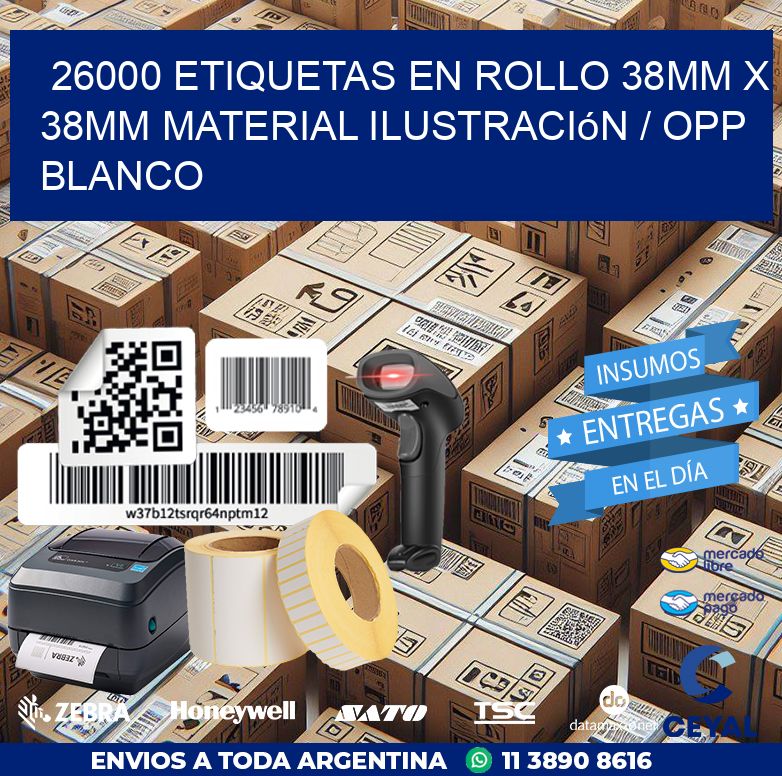 26000 Etiquetas en rollo 38mm x 38mm material Ilustración / OPP Blanco
