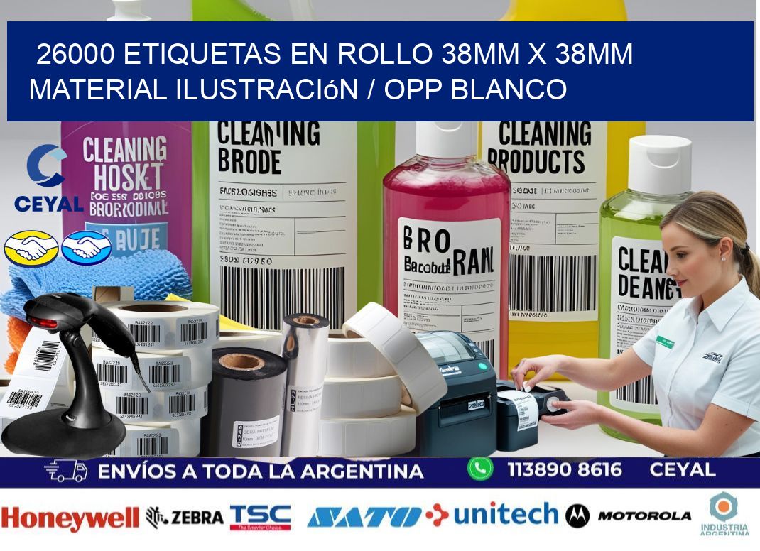26000 Etiquetas en rollo 38mm x 38mm material Ilustración / OPP Blanco