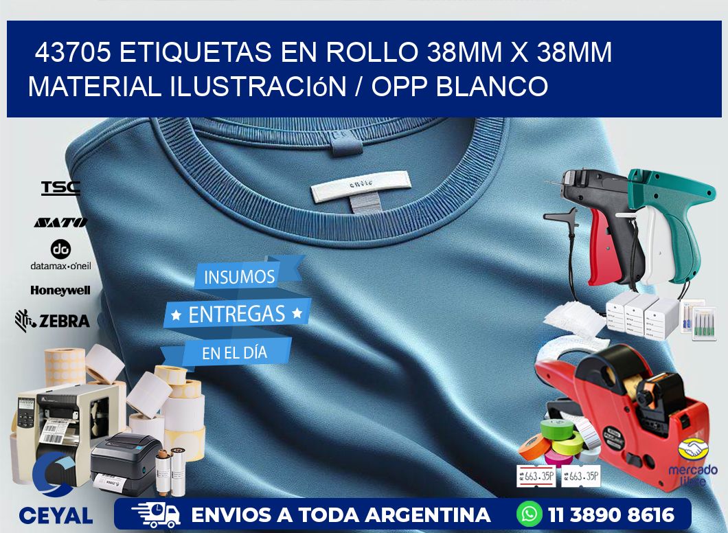 43705 Etiquetas en rollo 38mm x 38mm material Ilustración / OPP Blanco