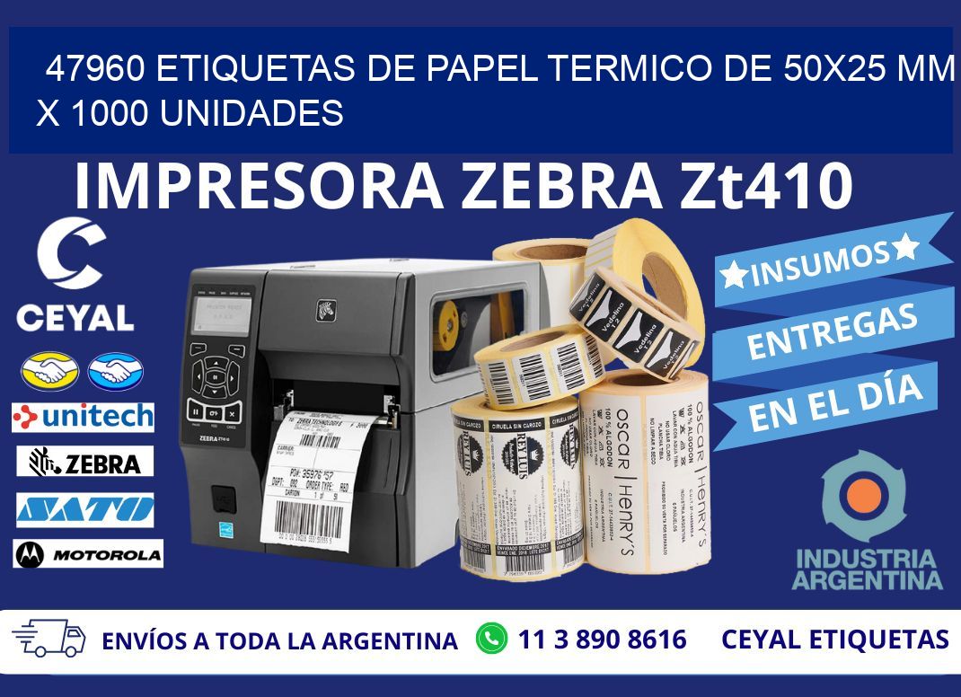 47960 Etiquetas De Papel Termico De 50x25 Mm X 1000 Unidades