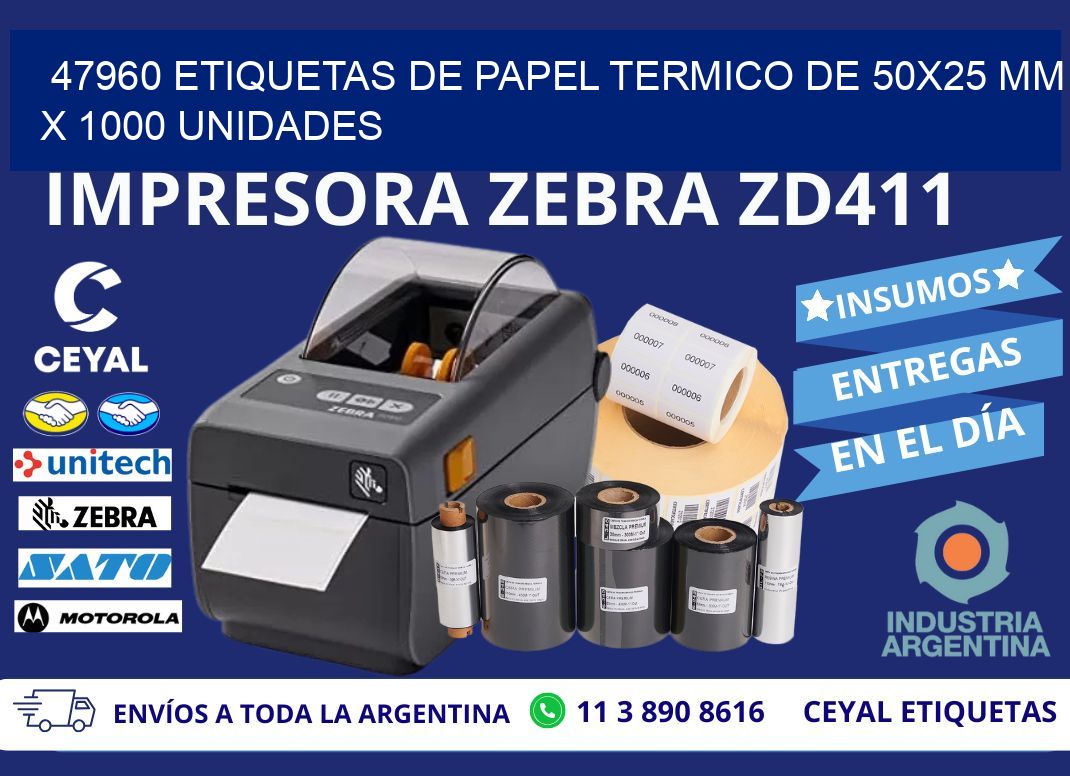 47960 Etiquetas De Papel Termico De 50×25 Mm X 1000 Unidades