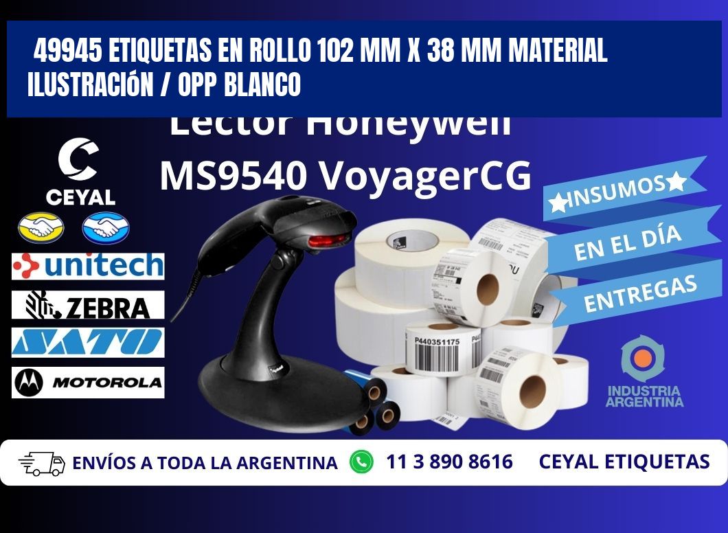 49945 Etiquetas en rollo 102 mm x 38 mm material Ilustración / OPP Blanco