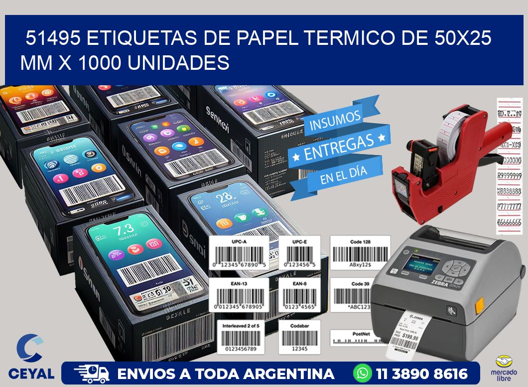 51495 Etiquetas De Papel Termico De 50x25 Mm X 1000 Unidades