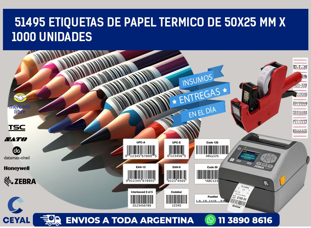 51495 Etiquetas De Papel Termico De 50x25 Mm X 1000 Unidades