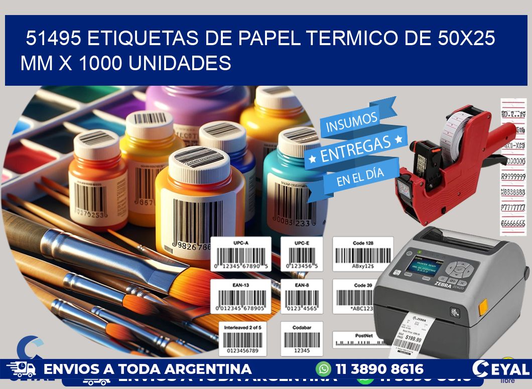 51495 Etiquetas De Papel Termico De 50x25 Mm X 1000 Unidades