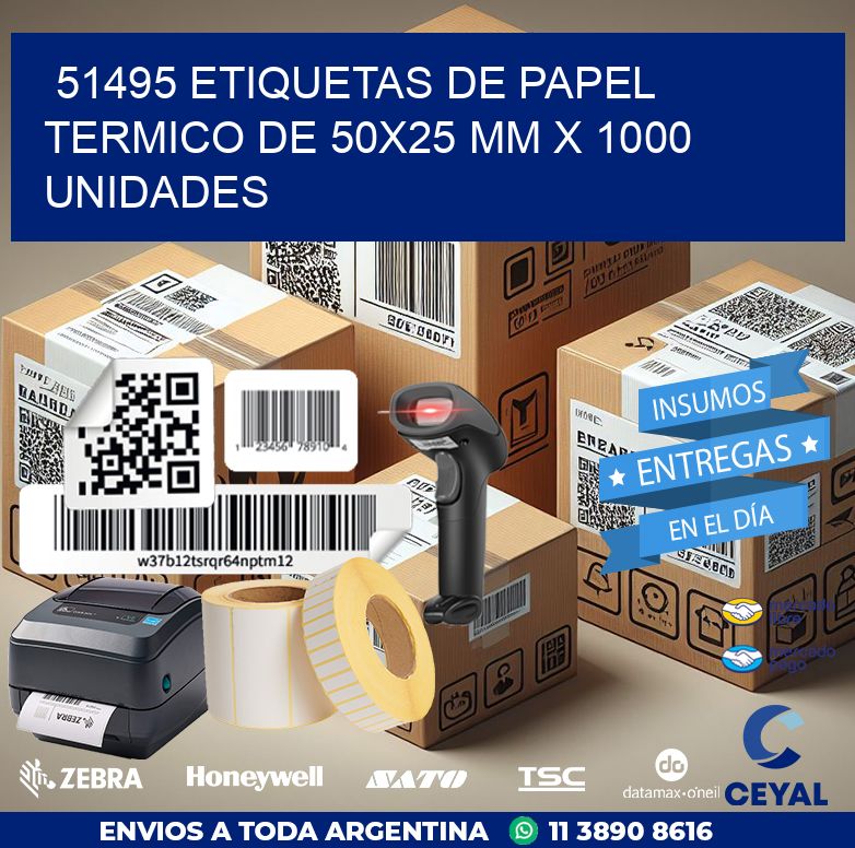 51495 Etiquetas De Papel Termico De 50x25 Mm X 1000 Unidades