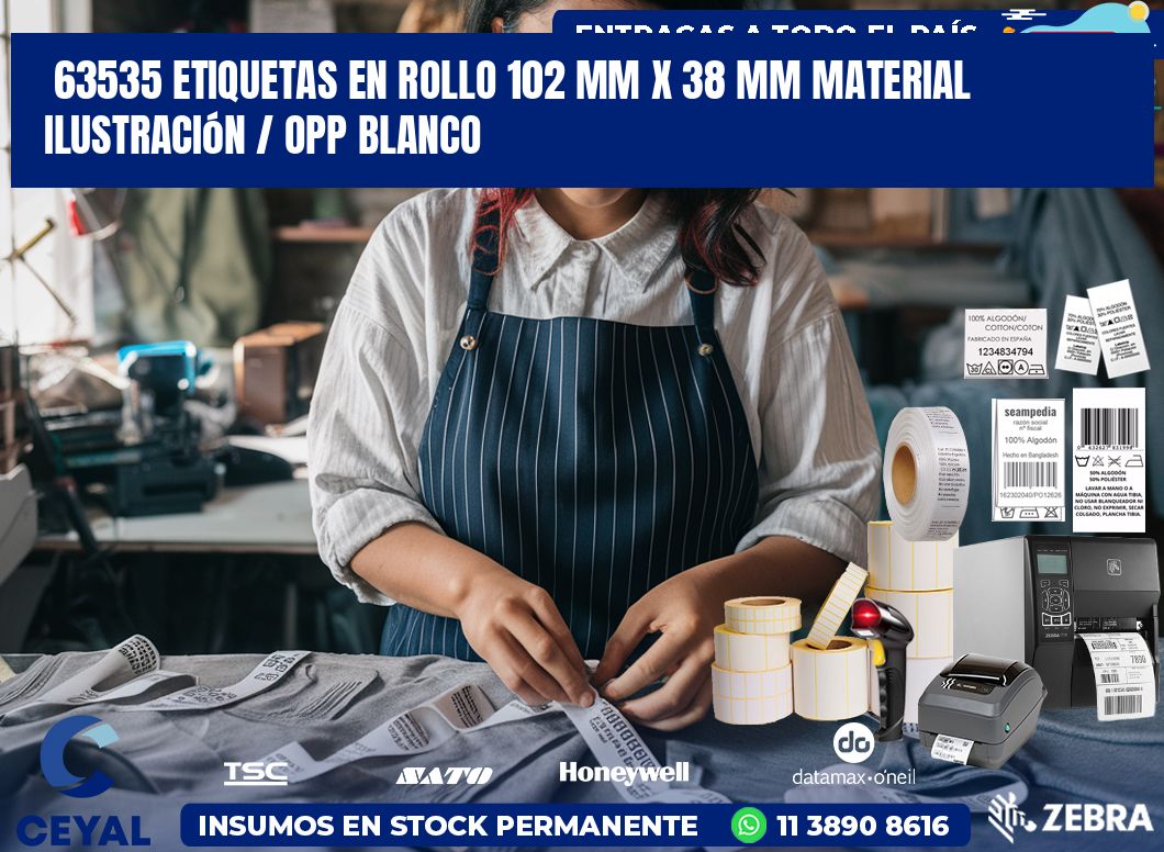 63535 Etiquetas en rollo 102 mm x 38 mm material Ilustración / OPP Blanco