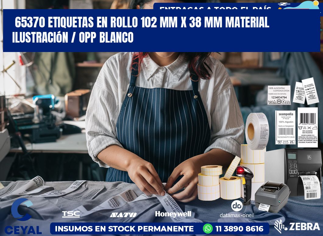 65370 Etiquetas en rollo 102 mm x 38 mm material Ilustración / OPP Blanco