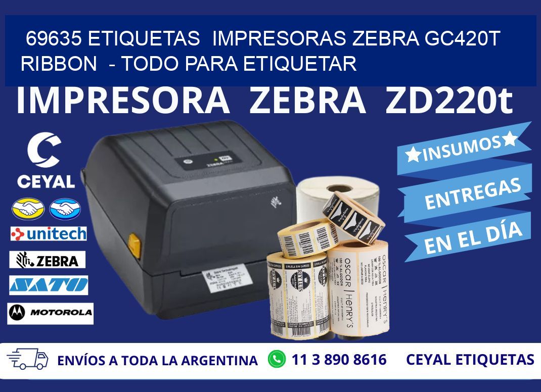 69635 etiquetas  impresoras zebra gc420t ribbon  - Todo para Etiquetar