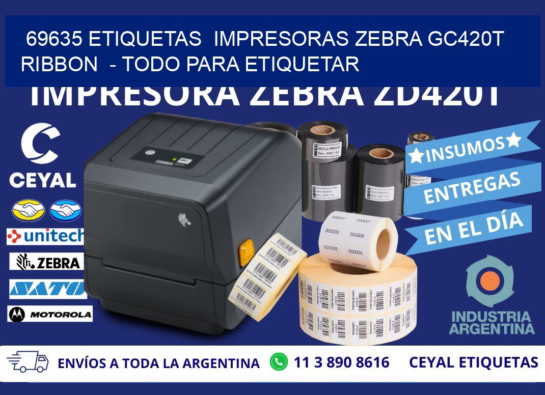 69635 etiquetas  impresoras zebra gc420t ribbon  - Todo para Etiquetar