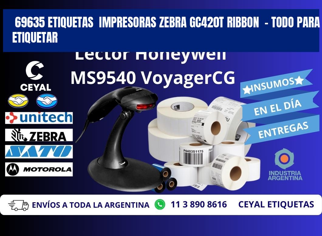 69635 etiquetas  impresoras zebra gc420t ribbon  - Todo para Etiquetar