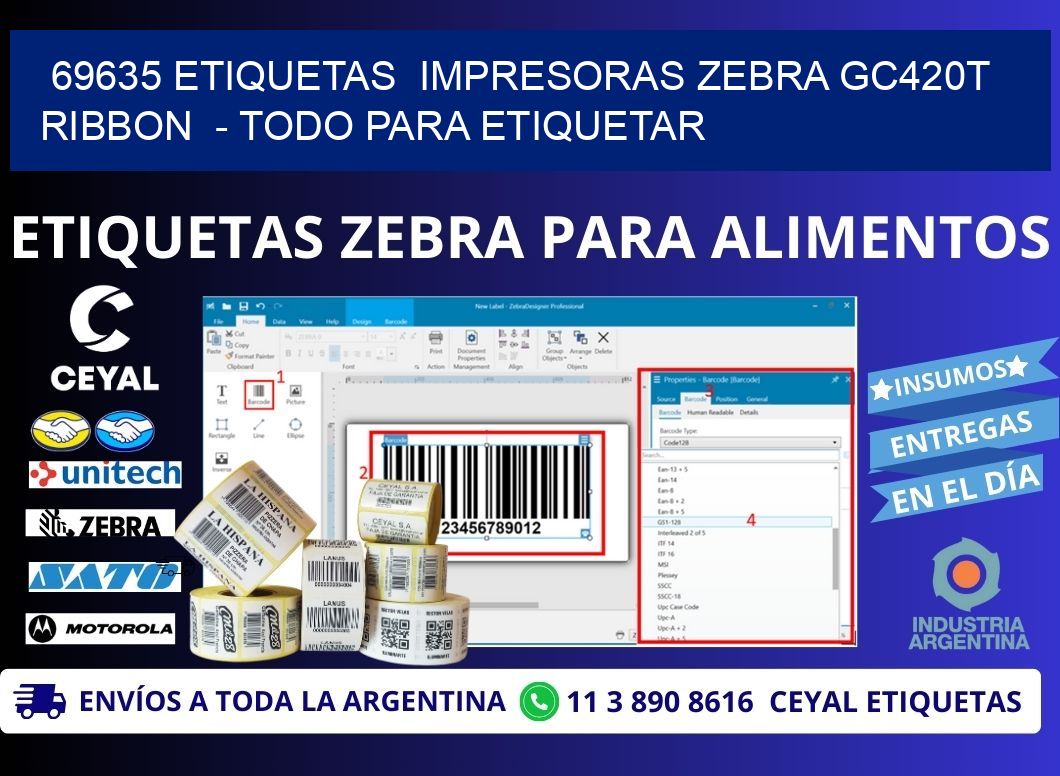 69635 etiquetas  impresoras zebra gc420t ribbon  - Todo para Etiquetar