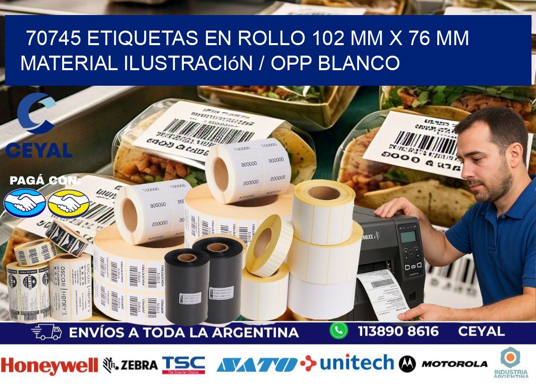70745 Etiquetas en rollo 102 mm x 76 mm material Ilustración / OPP Blanco