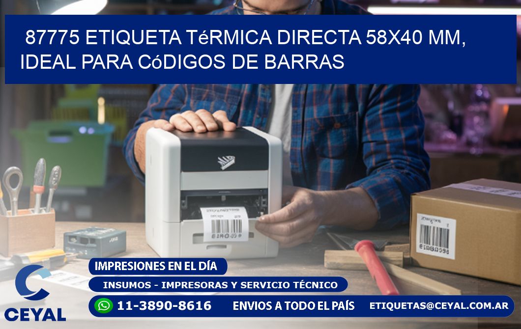87775 Etiqueta Térmica Directa 58x40 mm, ideal para códigos de barras
