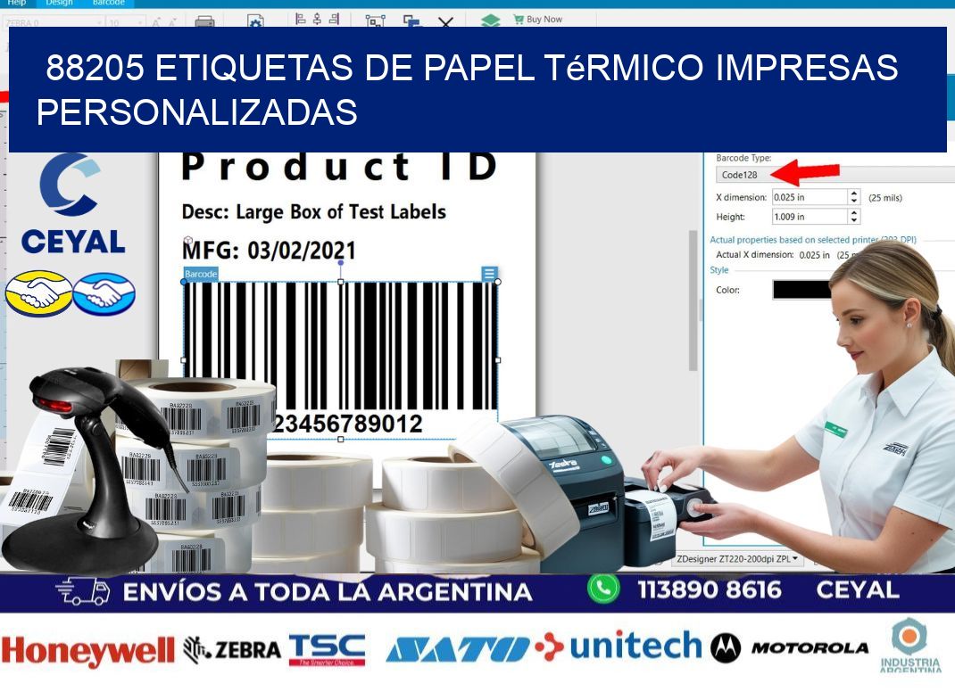 88205 Etiquetas de papel térmico impresas personalizadas