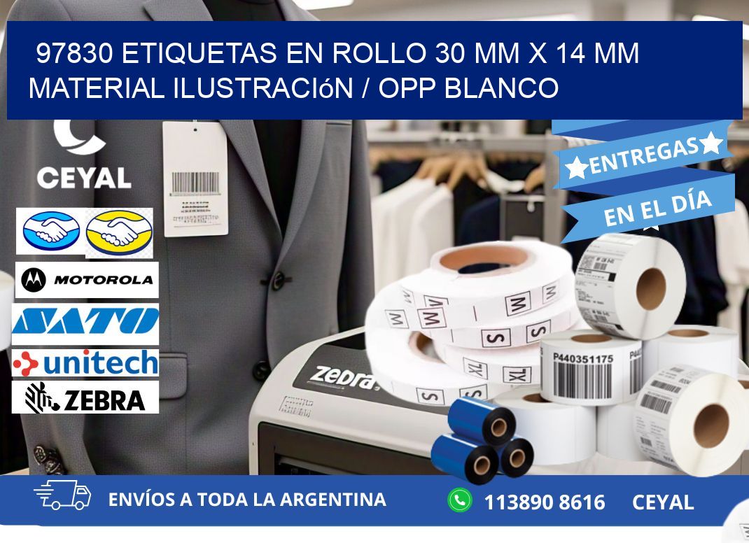 97830 Etiquetas en rollo 30 mm x 14 mm material Ilustración / OPP Blanco