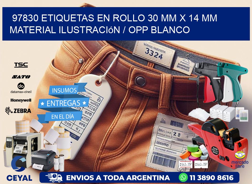 97830 Etiquetas en rollo 30 mm x 14 mm material Ilustración / OPP Blanco