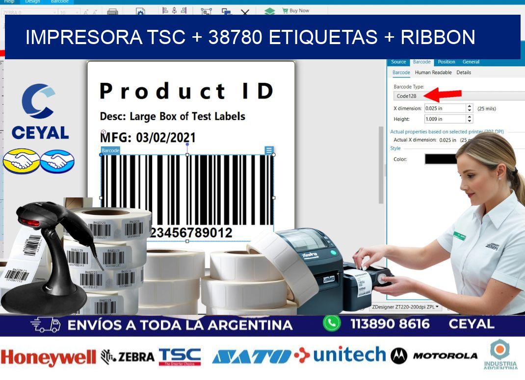 impresora TSC + 38780 etiquetas + ribbon