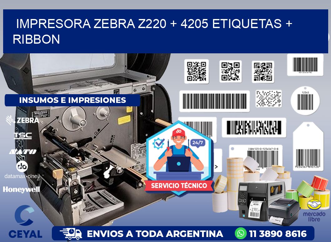 impresora zebra z220 + 4205 etiquetas + ribbon