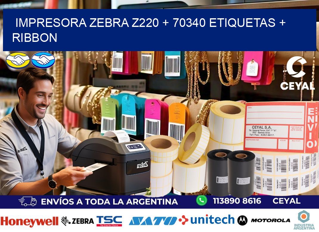 impresora zebra z220 + 70340 etiquetas + ribbon
