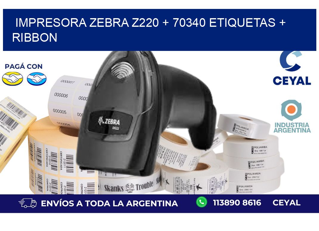 impresora zebra z220 + 70340 etiquetas + ribbon