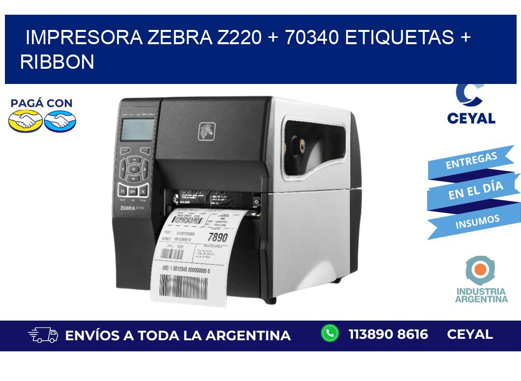 impresora zebra z220 + 70340 etiquetas + ribbon