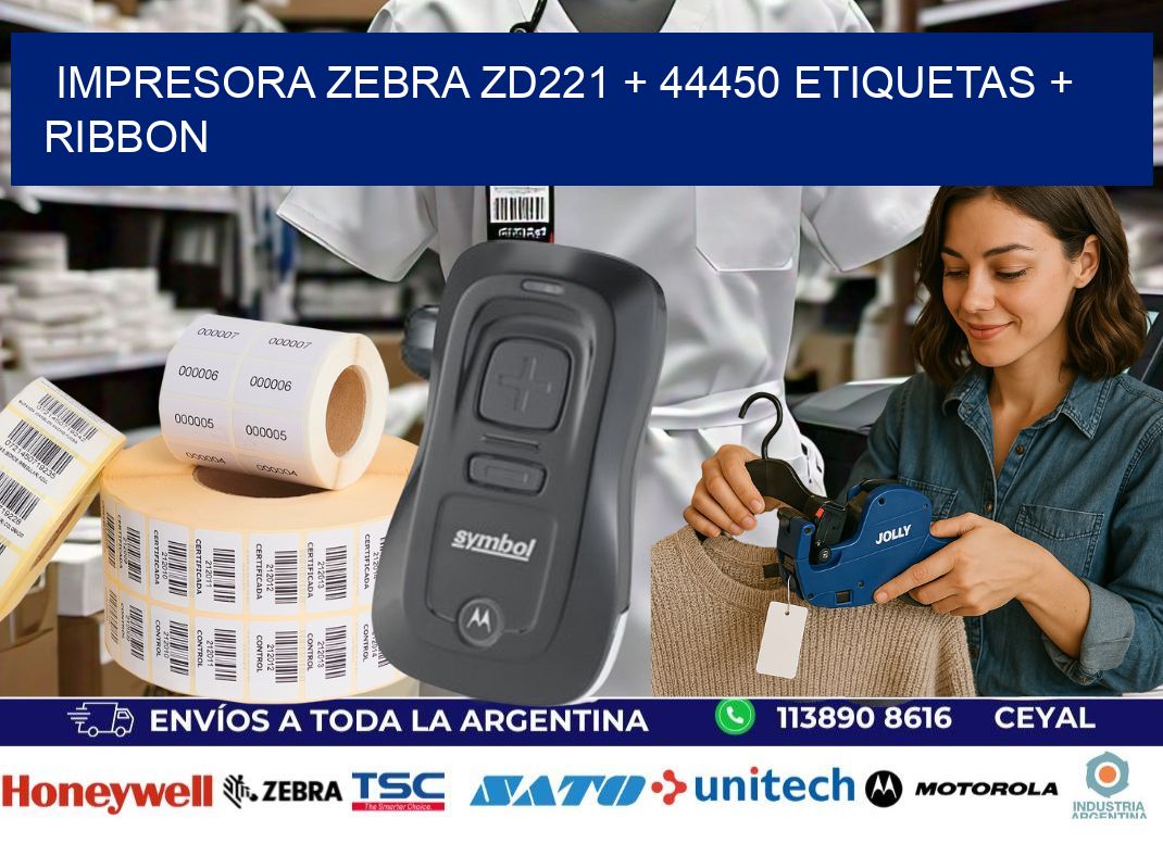 impresora zebra zd221 + 44450 etiquetas + ribbon