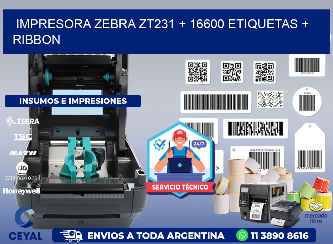 impresora zebra zt231 + 16600 etiquetas + ribbon