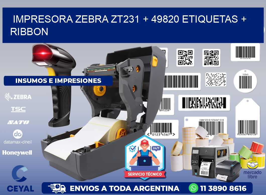 impresora zebra zt231 + 49820 etiquetas + ribbon