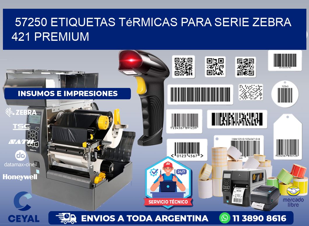57250 etiquetas térmicas para serie zebra 421 premium