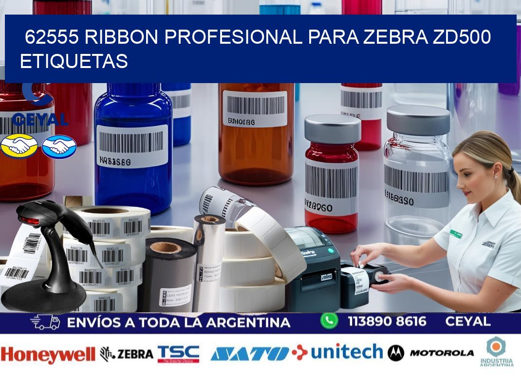 62555 ribbon profesional para zebra zd500 etiquetas