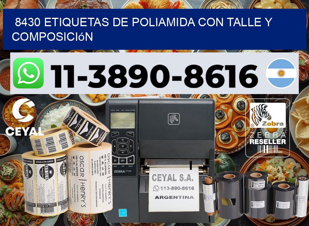 8430 Etiquetas de poliamida con talle y composición