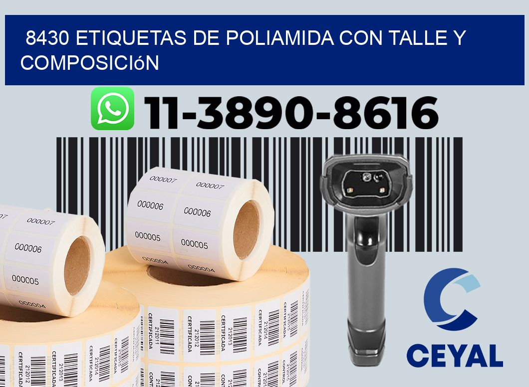 8430 Etiquetas de poliamida con talle y composición