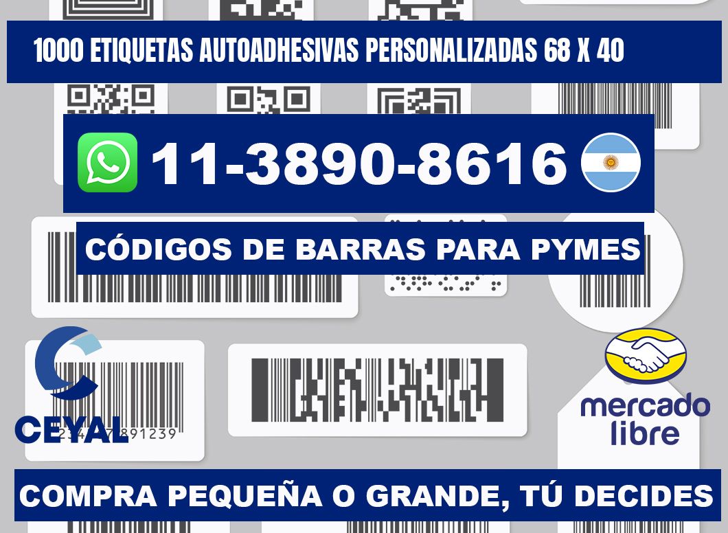1000 Etiquetas autoadhesivas personalizadas 68 x 40