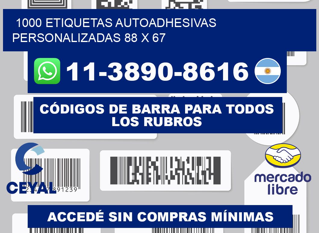 1000 Etiquetas autoadhesivas personalizadas 88 x 67