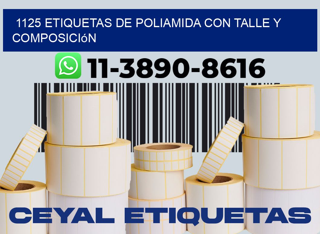 1125 Etiquetas de poliamida con talle y composición