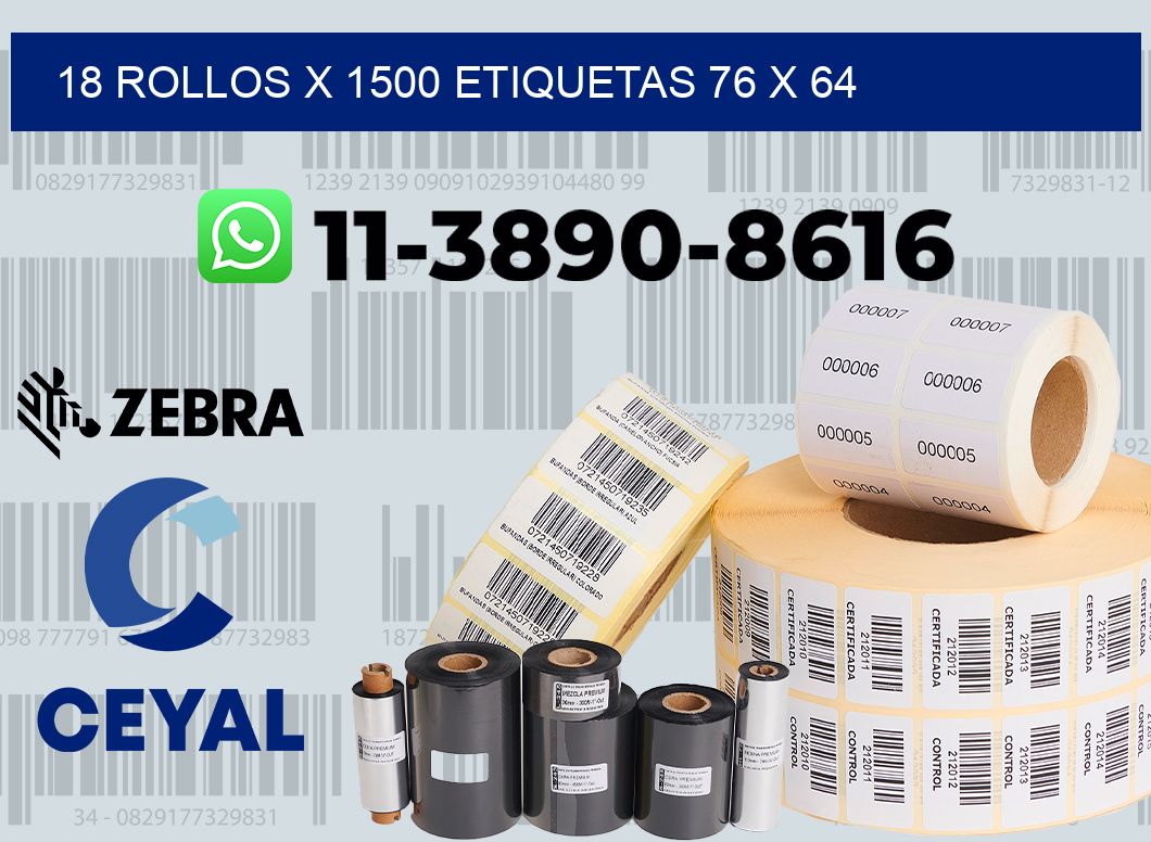 18 rollos x 1500 etiquetas 76 x 64