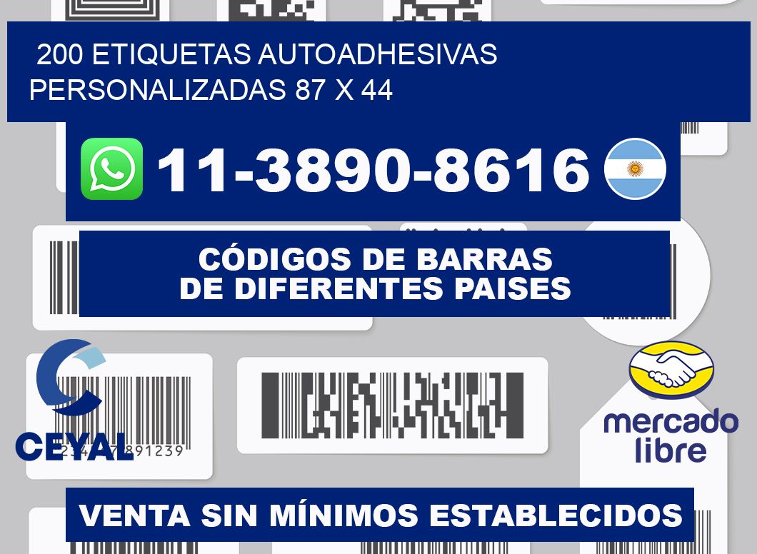 200 Etiquetas autoadhesivas personalizadas 87 x 44