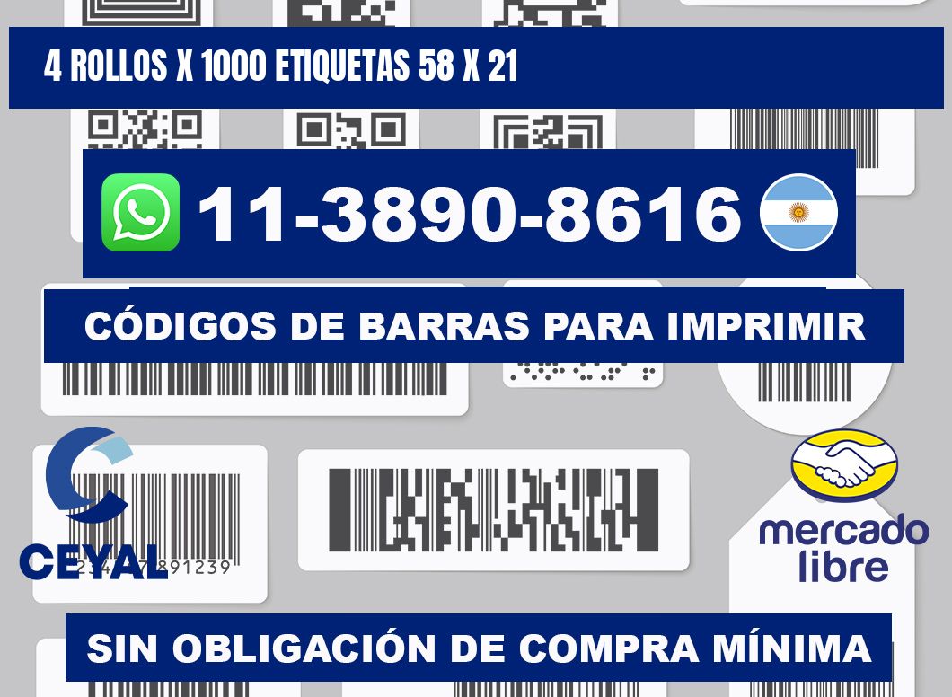 4 rollos x 1000 etiquetas 58 x 21