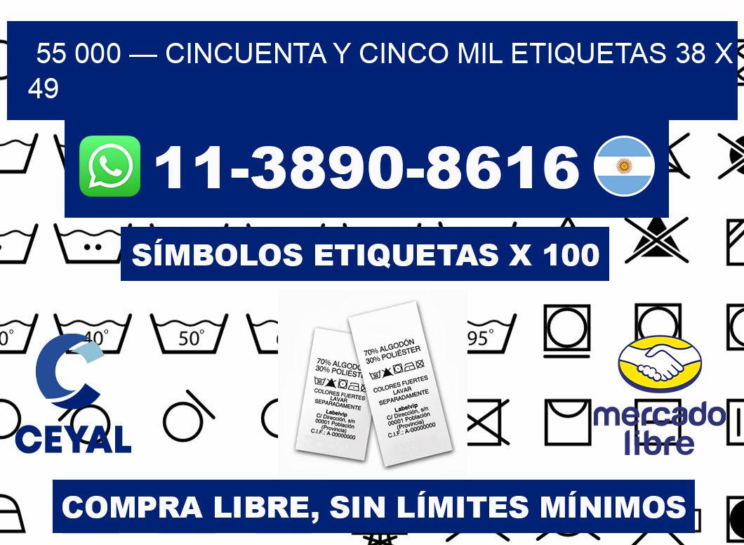 55 000 — cincuenta y cinco mil etiquetas 38 x 49