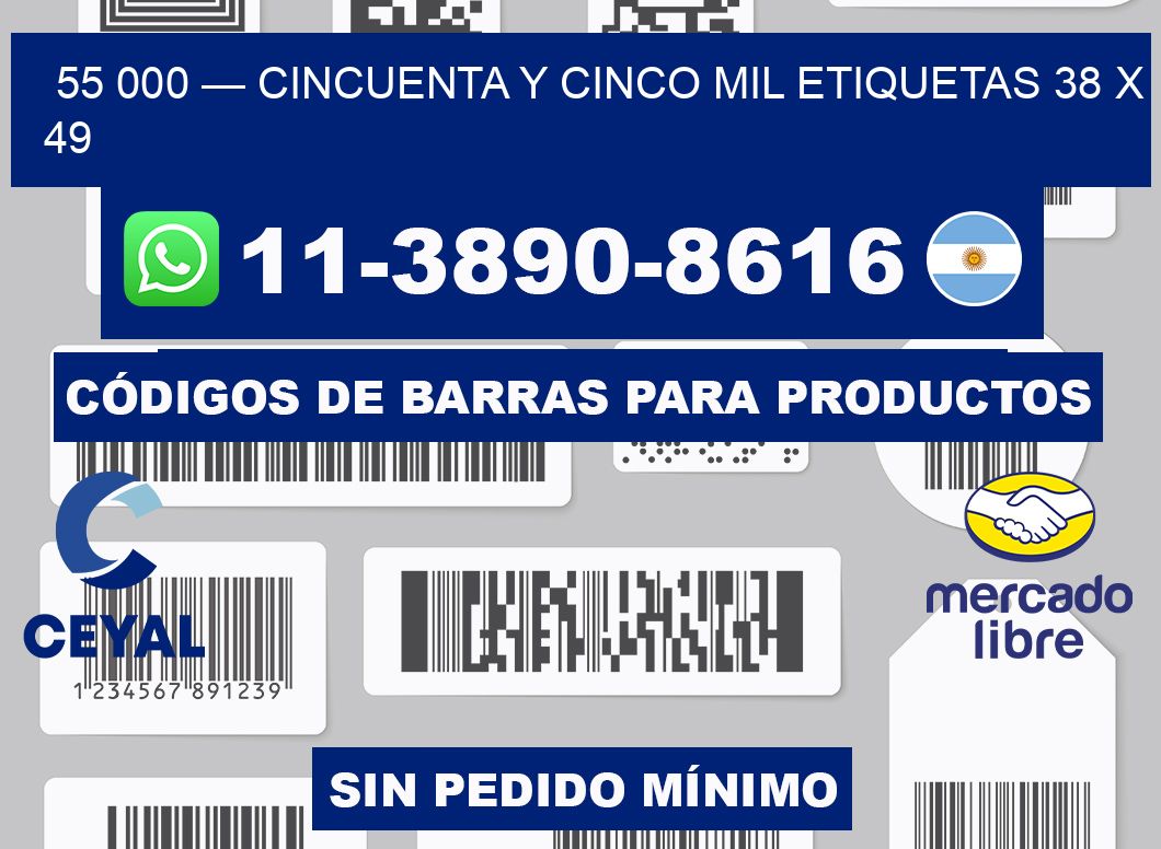 55 000 — cincuenta y cinco mil etiquetas 38 x 49