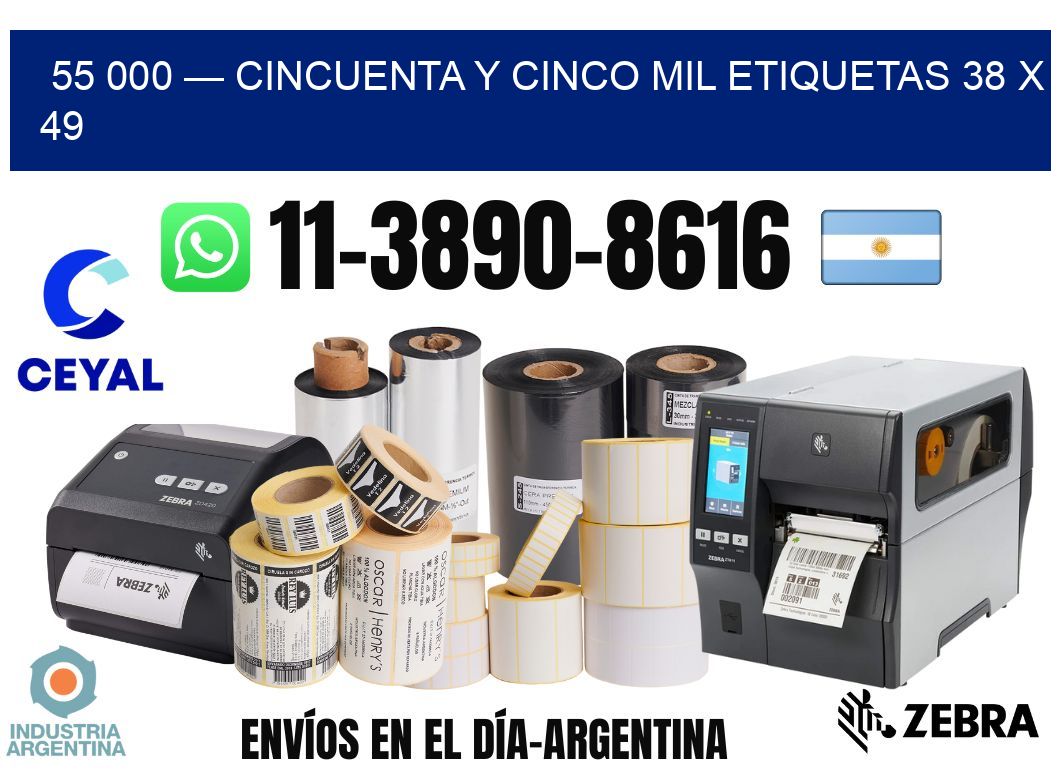 55 000 — cincuenta y cinco mil etiquetas 38 x 49