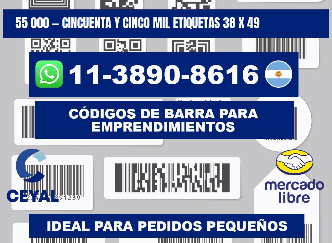 55 000 — cincuenta y cinco mil etiquetas 38 x 49