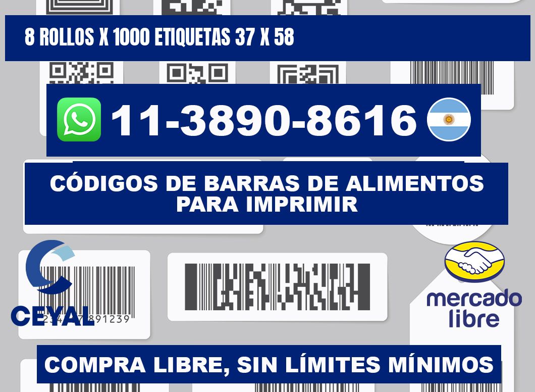 8 rollos x 1000 etiquetas 37 x 58