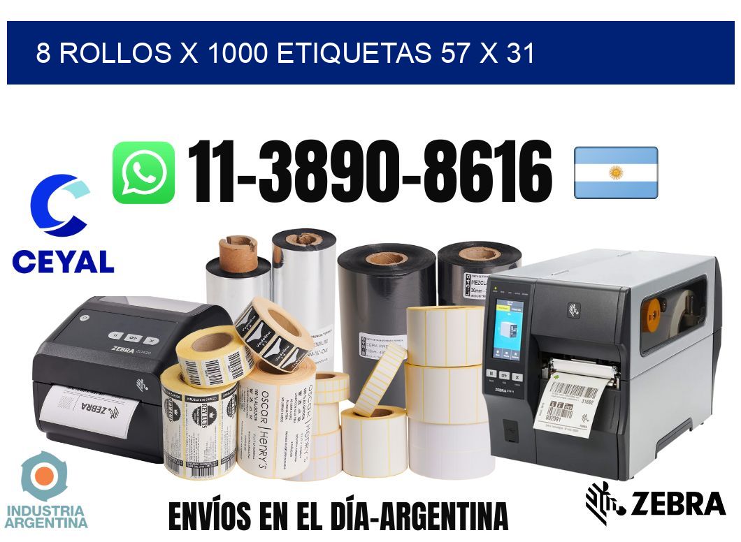 8 rollos x 1000 etiquetas 57 x 31