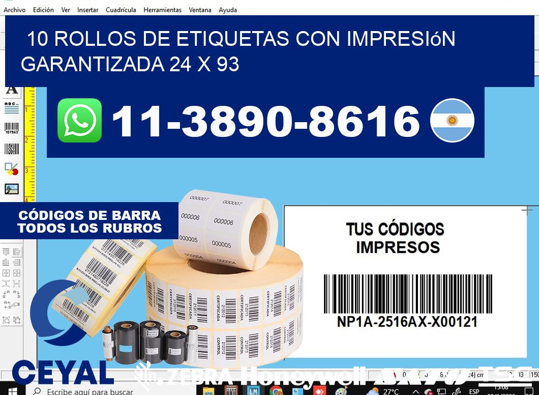 10 rollos de etiquetas con impresión garantizada 24 x 93