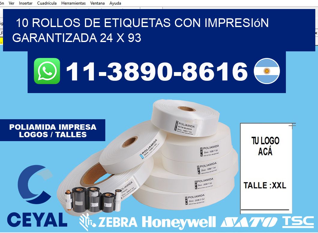 10 rollos de etiquetas con impresión garantizada 24 x 93