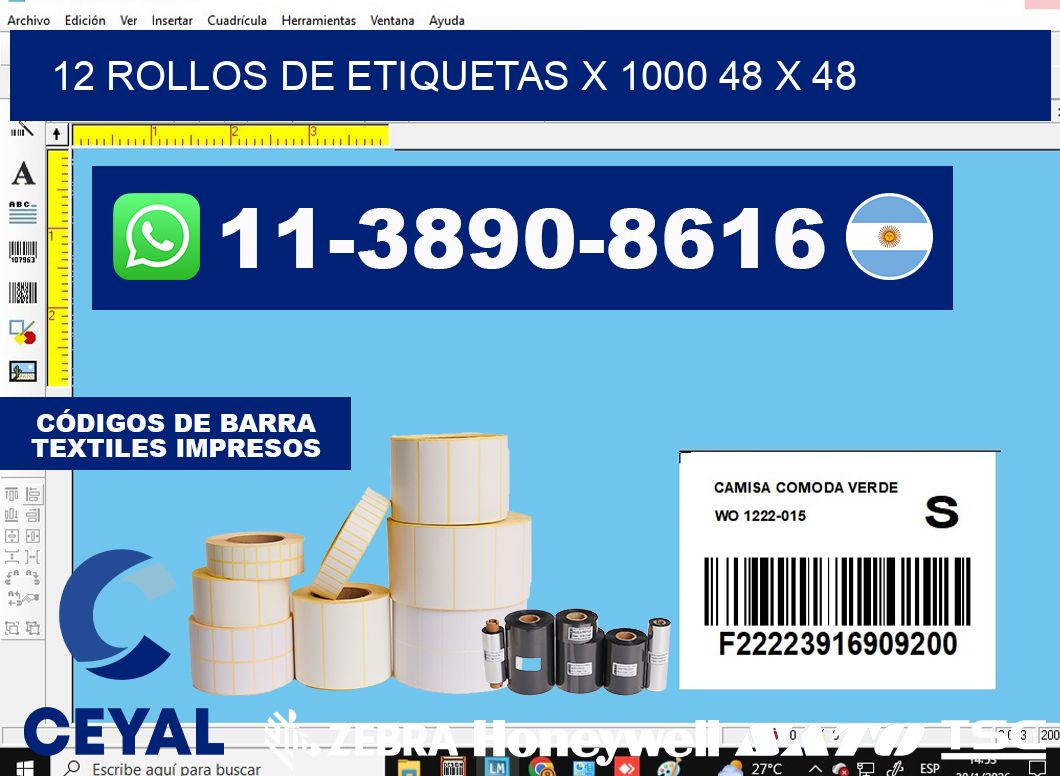 12 rollos de etiquetas x 1000 48 x 48