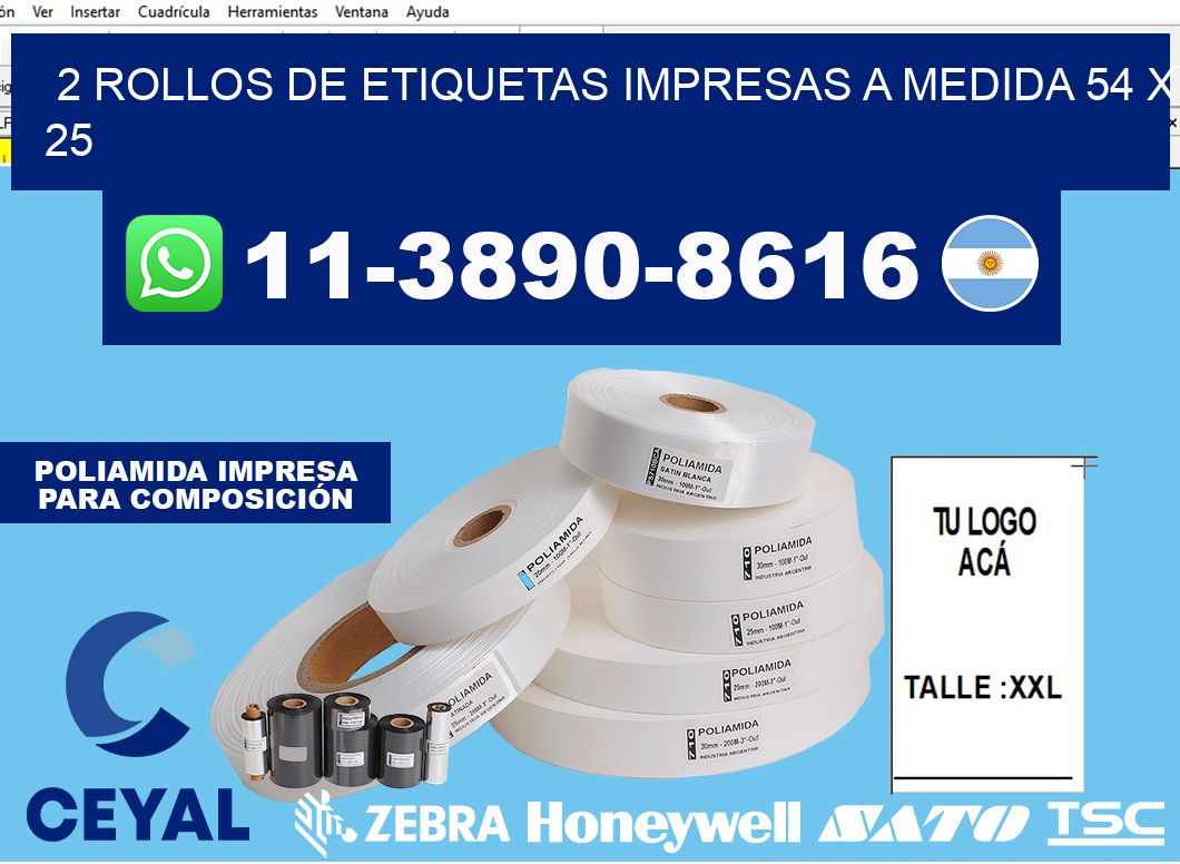 2 rollos de etiquetas impresas a medida 54 x 25