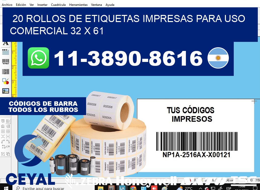 20 rollos de etiquetas impresas para uso comercial 32 x 61